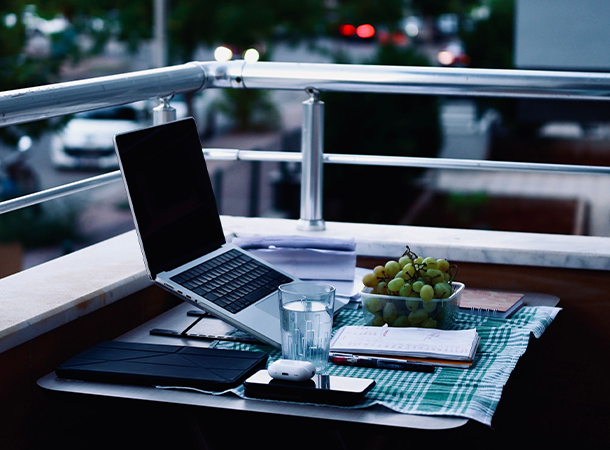 Laptop on a terrace